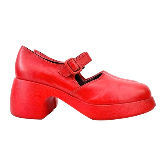 CAMPER Thelma Bright Red Curved Block Heel Leather Mary Jane Loafers sz 40 - Picture 2 of 8